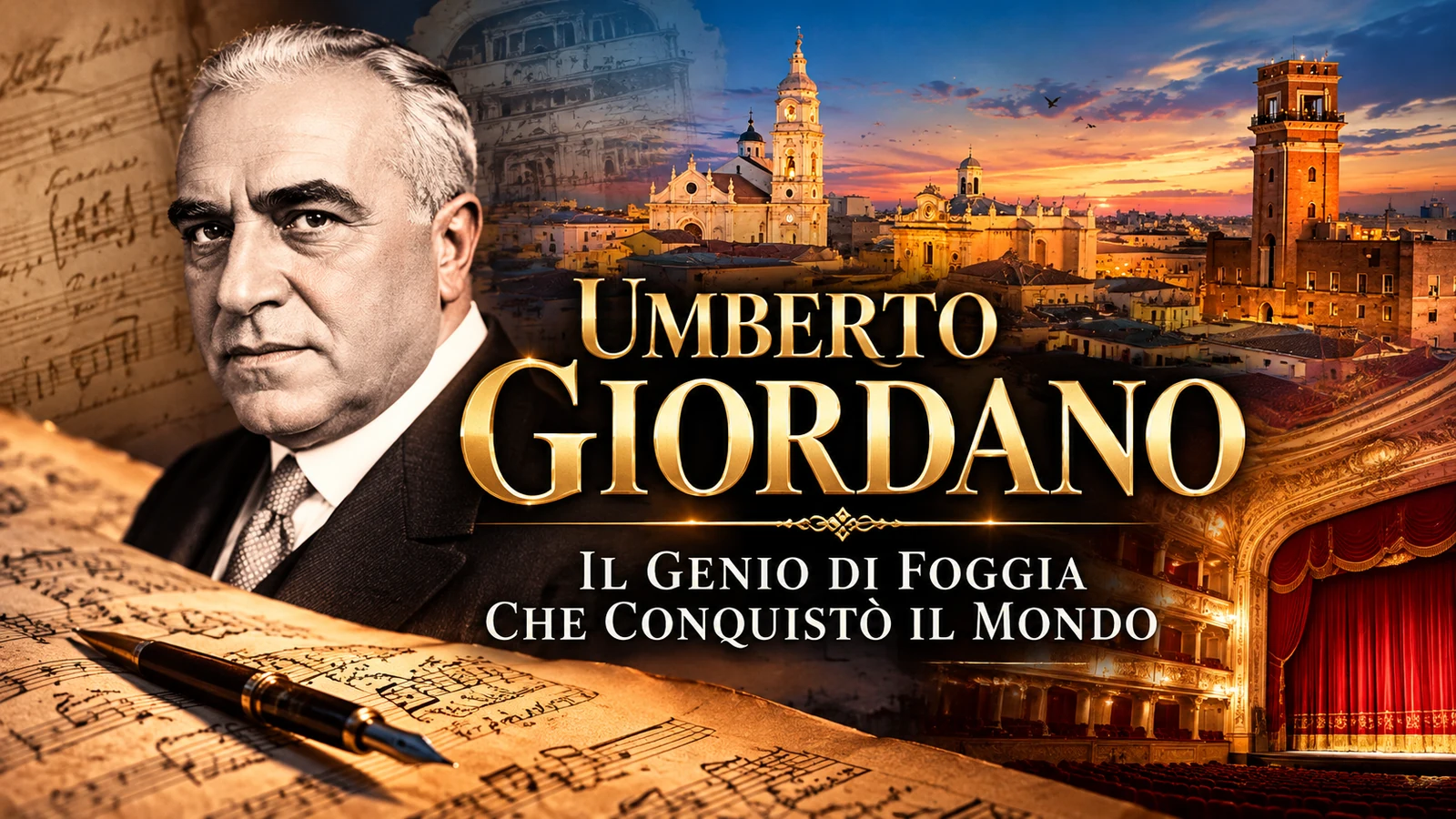Copertina del documentario su Umberto Giordano, il genio di Foggia che conquistò il mondo