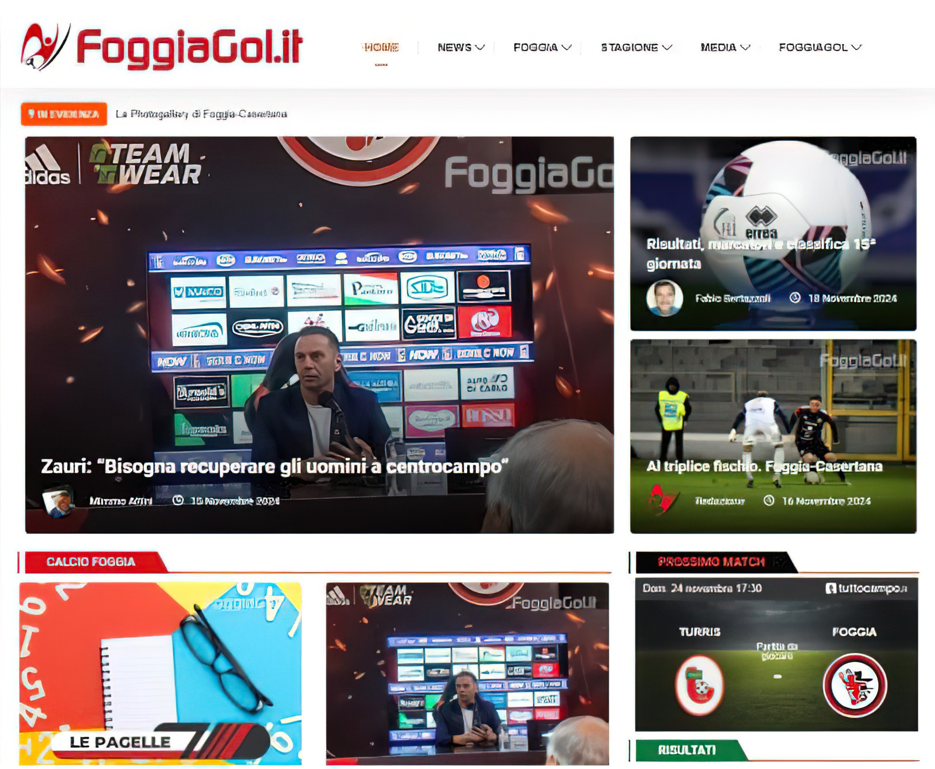 Screenshot della homepage di FoggiaGol.it, magazine di informazione sportiva