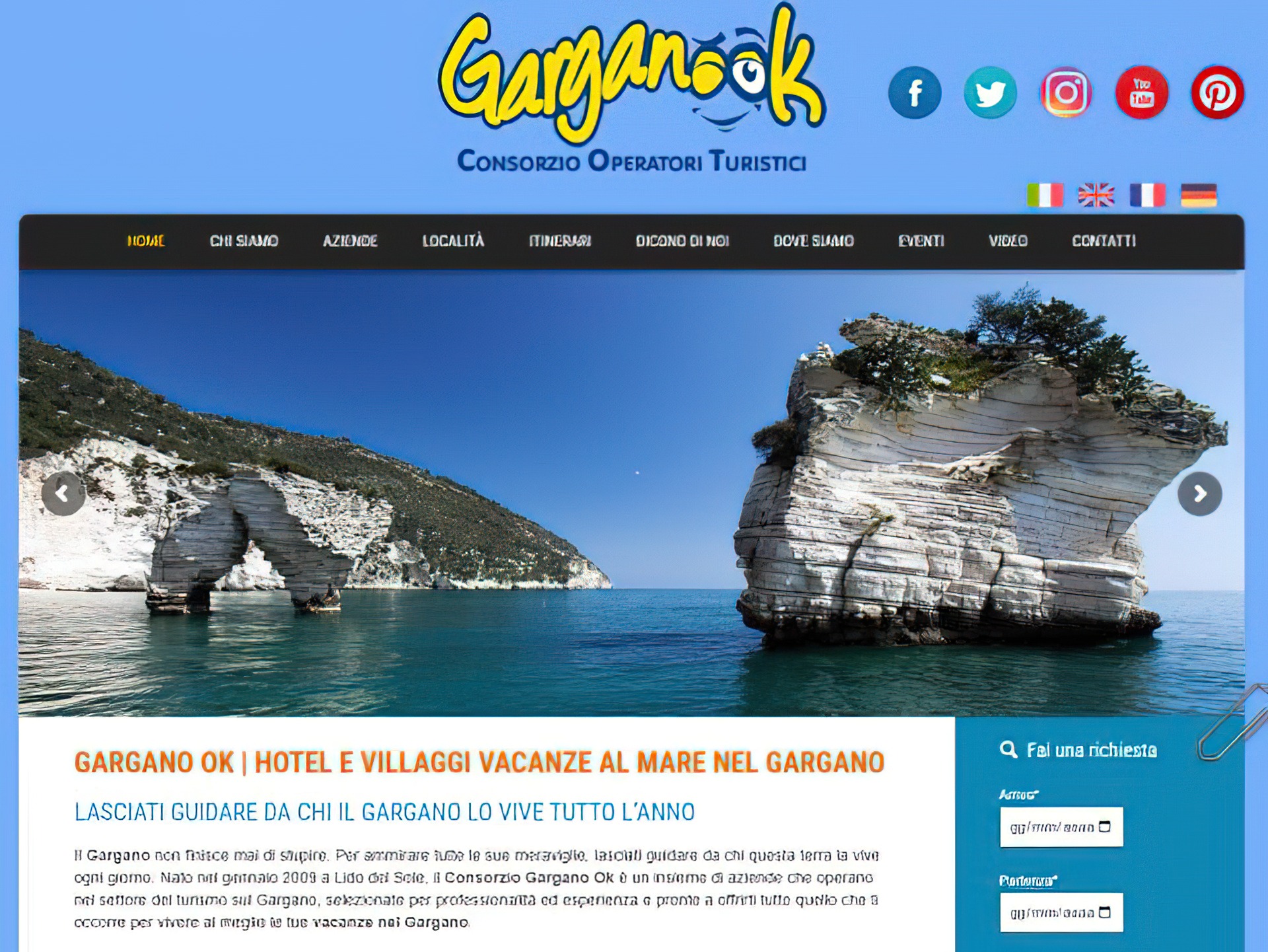 Screenshot del sito Consorzio Gargano OK dedicato agli operatori turistici e al territorio del Gargano