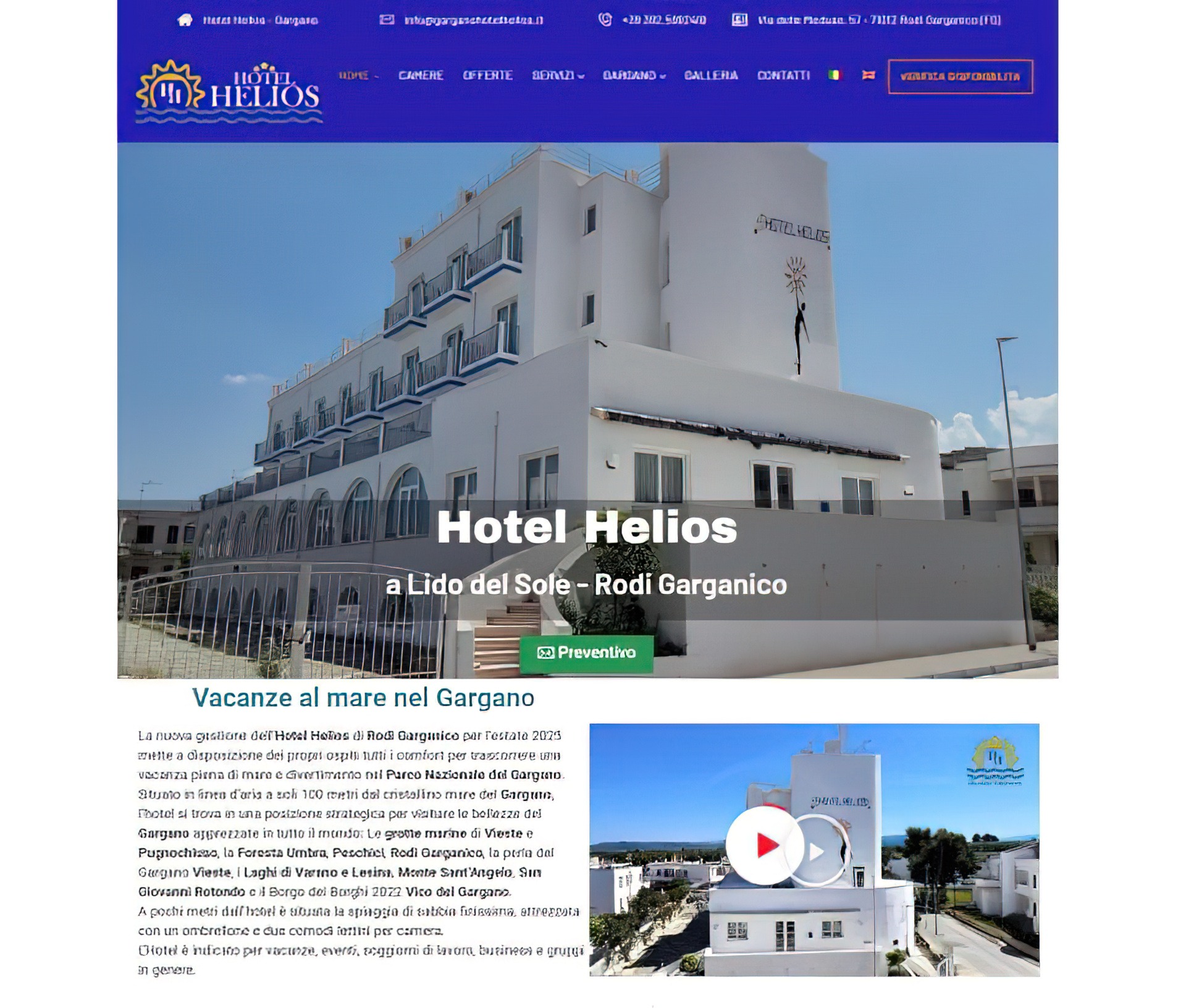 Screenshot della homepage del sito Hotel Helios a Lido del Sole, Rodi Garganico