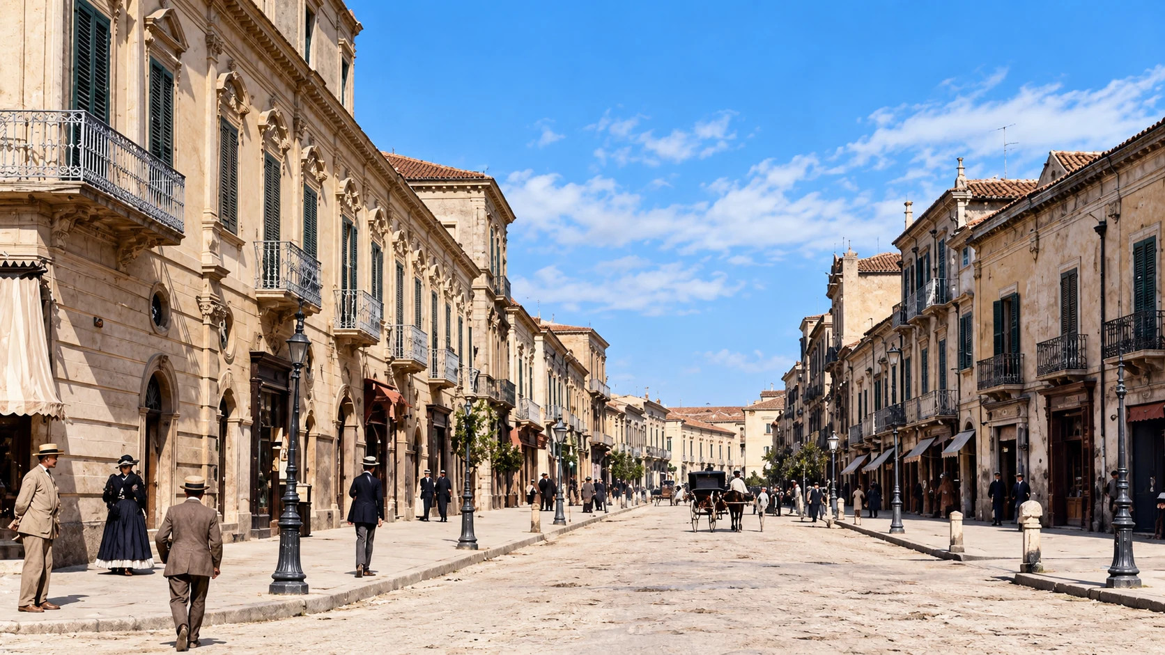 Versione restaurata a colori della cartolina storica di Corso Vittorio Emanuele a Foggia